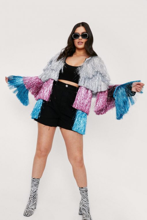 Going Out Jackets Plus Size Multi Color Fringed Jacket -The Partys Outfit womens multi plus size multi color fringed jacket