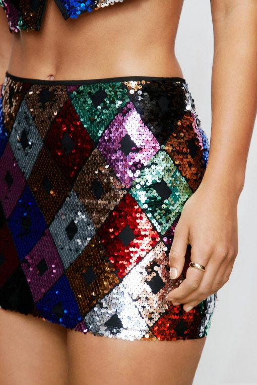 Skirts Premium Diamond Motif Sequin Mini Skirt -The Partys Outfit womens multi premium diamond motif sequin mini skirt 1