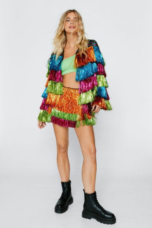 Going Out Jackets Sequin Tinsel Tiered Jacket -The Partys Outfit womens multi sequin tinsel tiered jacket 1