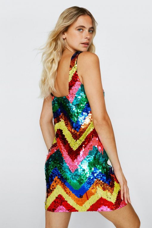 Party Dresses Zig Zag Sequin Mini Dress -The Partys Outfit womens multi zig zag sequin mini dress 2