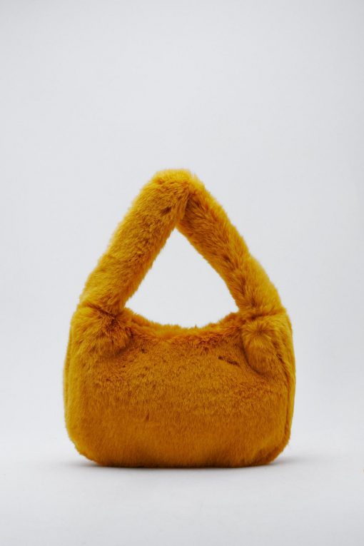 New Faux Fur Grab Bag -The Partys Outfit womens mustard faux fur grab bag 1