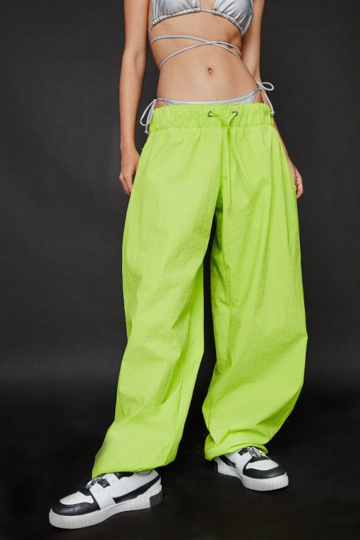 Extreme Parachute Multi Wear Cargo Pants -The Partys Outfit womens neon lime extreme parachute multi wear cargo pants