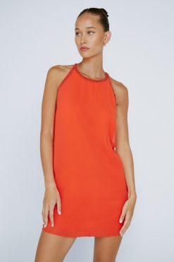 Petite Dresses Petite Beaded Trim Mini Dress -The Partys Outfit womens orange petite beaded trim mini dress 3