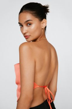 Tops Petite Crinkle Satin Chain Cami Top -The Partys Outfit womens orange petite crinkle satin chain cami top