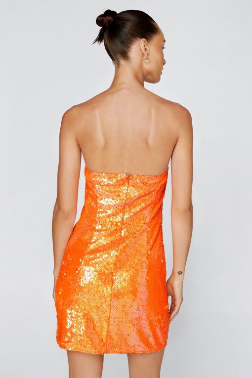 Sequin Dresses Sequin Tailored Bandeau Mini Dress -The Partys Outfit womens orange sequin tailored bandeau mini dress 2