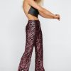 Party Outfits Abstract Animal Sequin Disco Flared Pants -The Partys Outfit womens pink abstract animal sequin disco flared pants