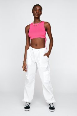 Tops Tie Side Knitted Crop Top -The Partys Outfit womens pink tie side knitted crop top 1