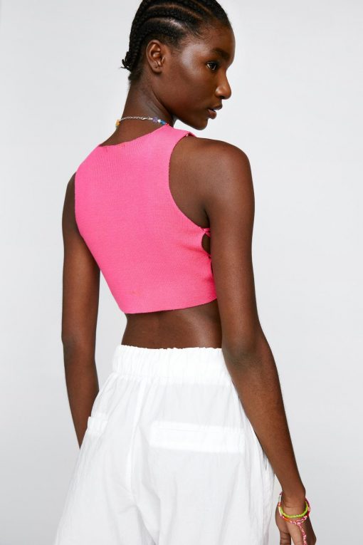 Tops Tie Side Knitted Crop Top -The Partys Outfit womens pink tie side knitted crop top 2