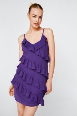 Party Dresses Chiffon Ruffle Mini Cami Dress -The Partys Outfit womens purple chiffon ruffle mini cami dress 3