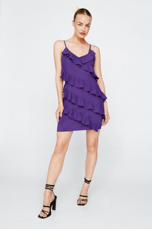 Party Dresses Chiffon Ruffle Mini Cami Dress -The Partys Outfit womens purple chiffon ruffle mini cami dress