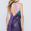 Shift Dresses Sequin Color Block Halterneck Mini Dress -The Partys Outfit womens purple sequin color block halterneck mini dress