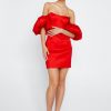 Formal Wear Bardot Taffeta Mini Dress -The Partys Outfit womens red bardot taffeta mini dress