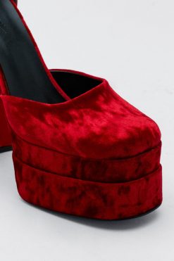 Club Wear Crushed Velvet Double Platform Heels -The Partys Outfit womens red crushed velvet double platform heels 2