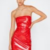 Bodycon Dresses High Shine Bandeau Mini Dress -The Partys Outfit womens red high shine bandeau mini dress