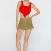 Tops Ribbed Asymmetric Hem Knitted Crop Top -The Partys Outfit womens red ribbed asymmetric hem knitted crop top