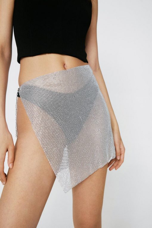 Club Wear Diamante Chainmail Mini Skirt -The Partys Outfit womens silver diamante chainmail mini skirt 2