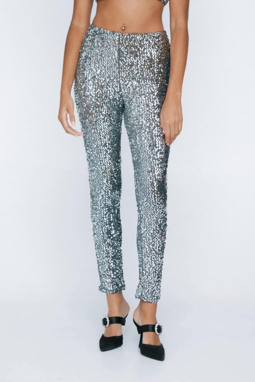 Party Outfits Full Sequin Legging -The Partys Outfit womens silver full sequin legging