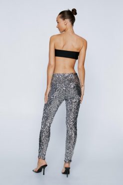 Petite Pants Petite All-Over Sequin Leggings -The Partys Outfit womens silver petite all over sequin leggings 2