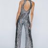 Going Out Jumpsuits Petite High Neck Sequin Jumpsuit -The Partys Outfit womens silver petite high neck sequin jumpsuit