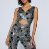 Going Out Jumpsuits Petite Star Sequin Cut Out Jumpsuit -The Partys Outfit womens silver petite star sequin cut out jumpsuit