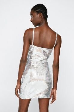 Sequin Dresses Sequin Strappy Bodycon Mini Dress -The Partys Outfit womens silver sequin strappy bodycon mini dress 6