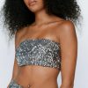 Party Outfits Sequin Bandeau Crop Top -The Partys Outfit womens silver20grey sequin bandeau crop top