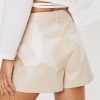 Tailored Shorts Faux Leather Star Design Shorts -The Partys Outfit womens stone faux leather star design shorts