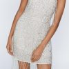 Sequin Dresses Bandeau Fringe Mini Dress -The Partys Outfit womens white bandeau fringe mini dress