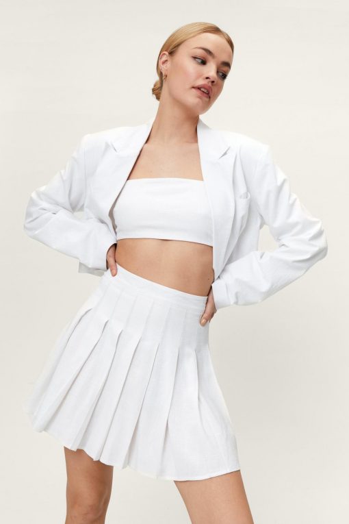 Skirts Pleated Linen Tennis Mini Skirt -The Partys Outfit womens white pleated linen tennis mini skirt 3