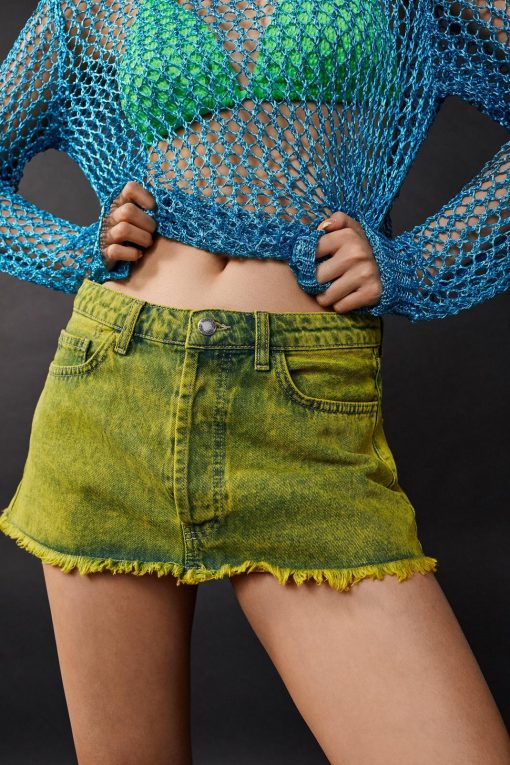 Skirts Acid Wash Denim Micro Mini Skirt -The Partys Outfit womens yellow acid wash denim micro mini skirt 2