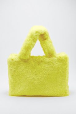 New Faux Fur Square Day Bag -The Partys Outfit womens yellow faux fur square day bag 1